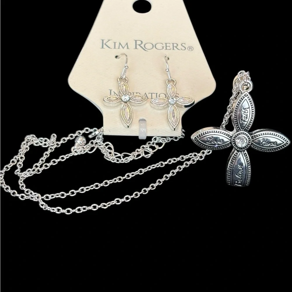 Kim Rogers‎ Inspirational Silver Cross Necklace and Earrings
